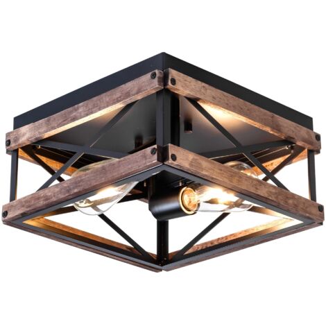 Plafonnier industriel à 2 lampes, lustres design, plafonnier encastré en métal de style ferme, luminaire carré de salle à manger, suspension rétro