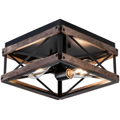 Plafonnier industriel à 2 lampes, lustres design, plafonnier encastré en métal de style ferme, luminaire carré de salle à manger, suspension rétro