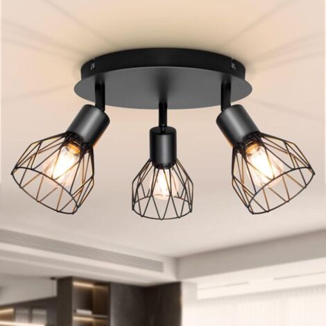 Plafonnier industriel avec spots et rails noirs, culot E14, barre de spots 40 W sans ampoules, 3 spots LED orientables pour intérieur