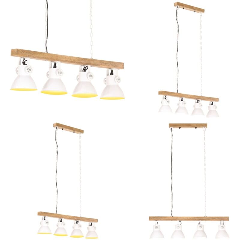 Plafonnier industriel Blanc E27 Bois de manguier - Luminaire Suspendu - Plafonnier - Éclairage Intérieur - Style Industriel - Luminaire Design - Home