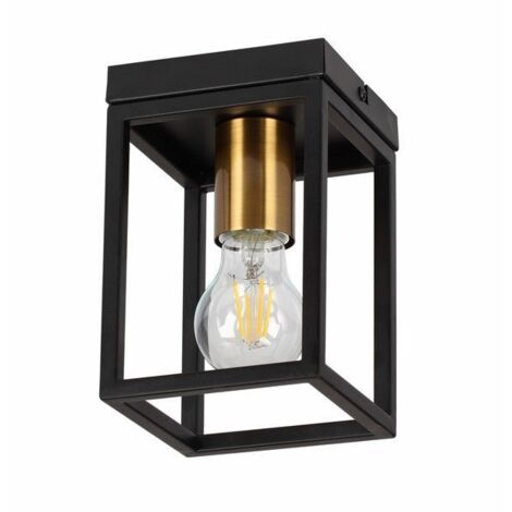 Plafonnier industriel Cage noir/laiton E27 Reality