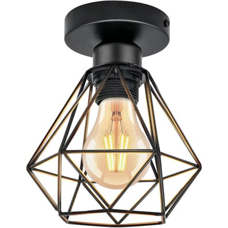 Plafonnier Industriel E27 - 1 Pack - Métal Noir - Design Rétro Cage - Salon Cuisine Chambre - Ø160mm