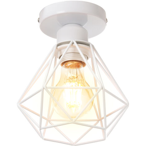 Plafonnier Industriel E27 Vintage Luminaire Suspension de Plafond Abat-jour Diamant Ø16CM pour Chambre Couloir Blanc - 1Pcs
