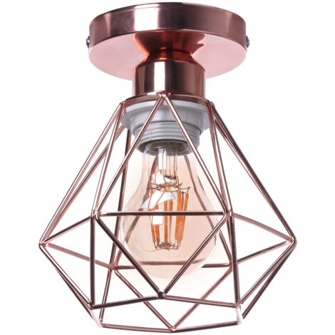 Plafonnier Industriel E27 Vintage Luminaire Suspension de Plafond Abat-jour Diamant Ø16CM pour Chambre Couloir Rose - 1Pcs