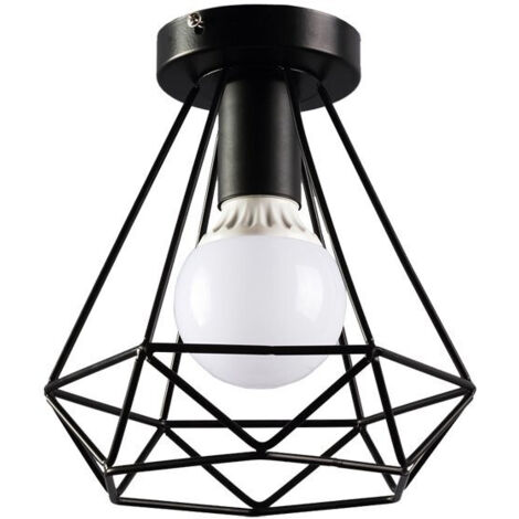 Plafonnier Industriel en Forme Diamant Suspension de Plafond Vintage E27 pour Chambre Salon Bar Café Ø20CM Noir - 1Pcs