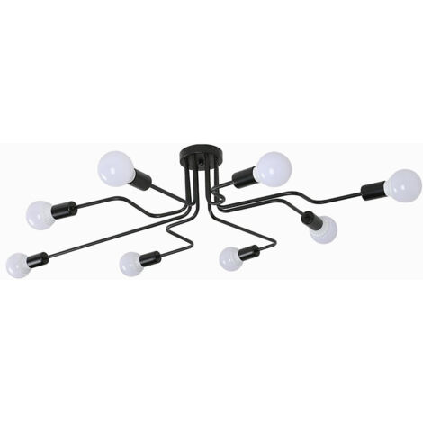 Plafonnier Industriel en Metal Lampe Rétro, 8 Lampe Lustre E27 Éclairage de Plafond Vintage Pour Salon Cuisine Couloir Loft salle à manger Bar Café (Noir Sans Ampoule)