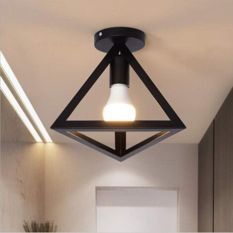 WOTTES Plafonnier Industriel en Métal Triangle Lampe de Plafon Abat-jour Lustre Suspension pour Salon Café Noir