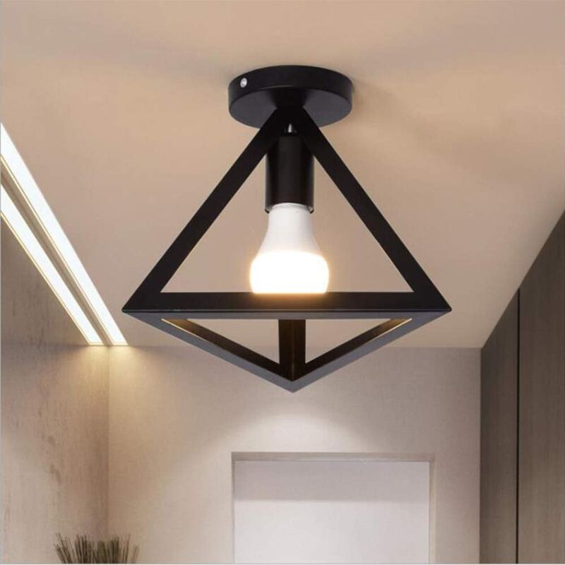 Plafonnier Industriel en Métal Triangle Lampe de Plafon Abat-jour Lustre Suspension pour Salon Café Noir