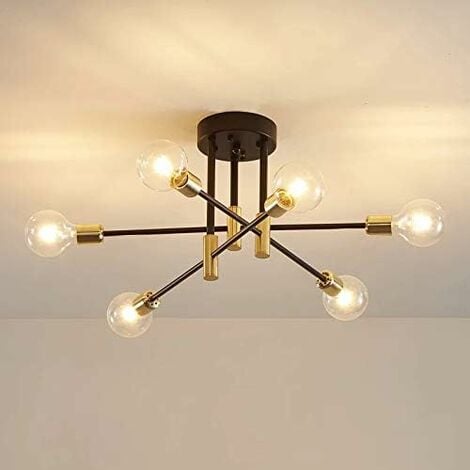 COMELY Plafonnier Industriel, Lampe de plafond, Lustre industriel E27, 6-Luminaire suspension pour Chambre à coucher Salon (ampoule non incluse)