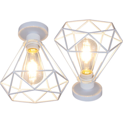 Plafonnier Industriel Lampe Suspension Luminaire Forme Diamant en Métal E27 Ø20CM Noir pour Chambre Salon Bar - 2Pcs