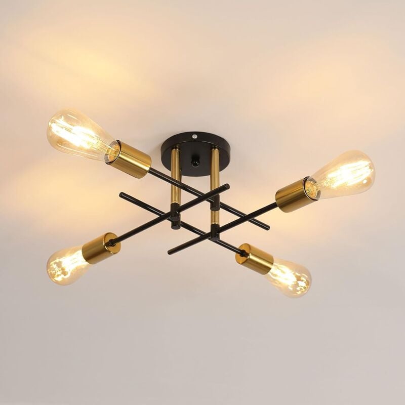 Plafonnier Industriel, Luminaire Plafonnier Vintage E27 Éclairage de Plafond en Metal, 4 Lumières Lustre Sputnik Moderne pour Salon, Chambre,