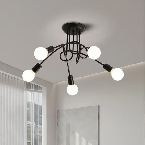 Plafonnier Industriel, Lustre Spoutnik Moderne en Fer, lampe de Plafond 5 Lumières E27 Noir pour Salon Chambre Cuisine (Ampoules Non Incluses)
