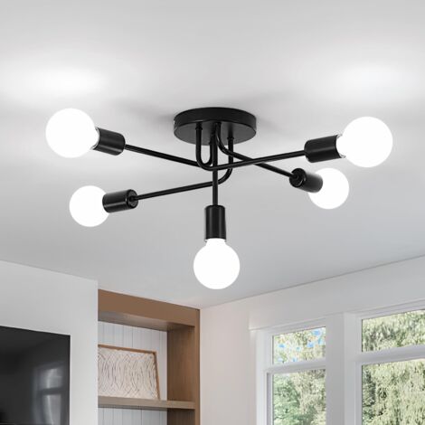 Plafonnier industriel, lustre Sputnik, 5 lumières E27 en métal, plafonnier, lustre noir (ampoule non incluse)