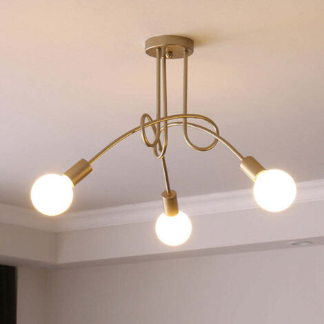 Plafonnier industriel, lustre Sputnik, plafonnier en métal à 3 ​​têtes, lustre vintage, or (ampoule incluse)