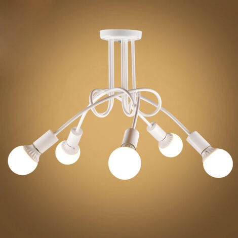 Plafonnier industriel, lustre Sputnik, plafonnier en métal à 5 ​​têtes, lustre vintage, blanc (ampoule non incluse)