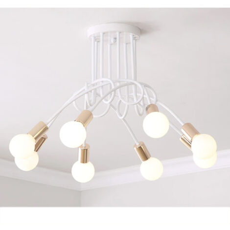 Plafonnier industriel, lustre Sputnik, plafonnier en métal à 8 têtes, lustre vintage, or blanc (ampoule non incluse)