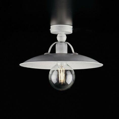 Plafonnier industriel minimal fer blanc argent 30x h14 cm