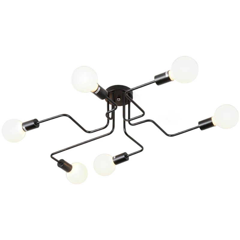 Wottes - Plafonnier Industriel Moderne Luminaire Plafonnier Intérieur Lampe de Plafond Noir E27 pour Salon Cuisine Chambre Café Bar - 6 Lumières