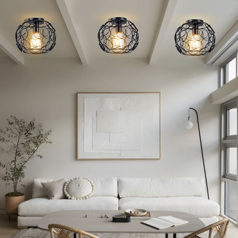 Plafonnier Moderne Luminaire Plafonnier Abat-jour Géométrique Lampe de Plafond Métal E27 Noir Ø25CM - 3Pcs