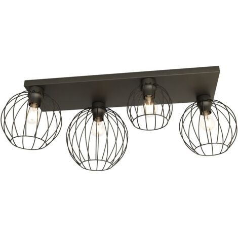 Plafonnier industriel noir 4 cages E27 15W NEST Emibig