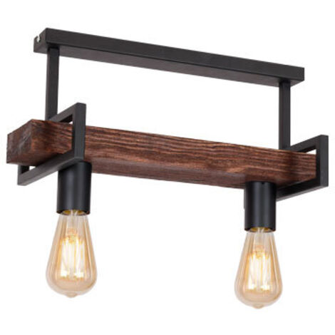 Plafonnier industriel noir bois Hard 2xE27 Luminex