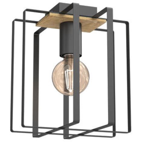 Plafonnier industriel noir bois Kortez E27 15W Luminex