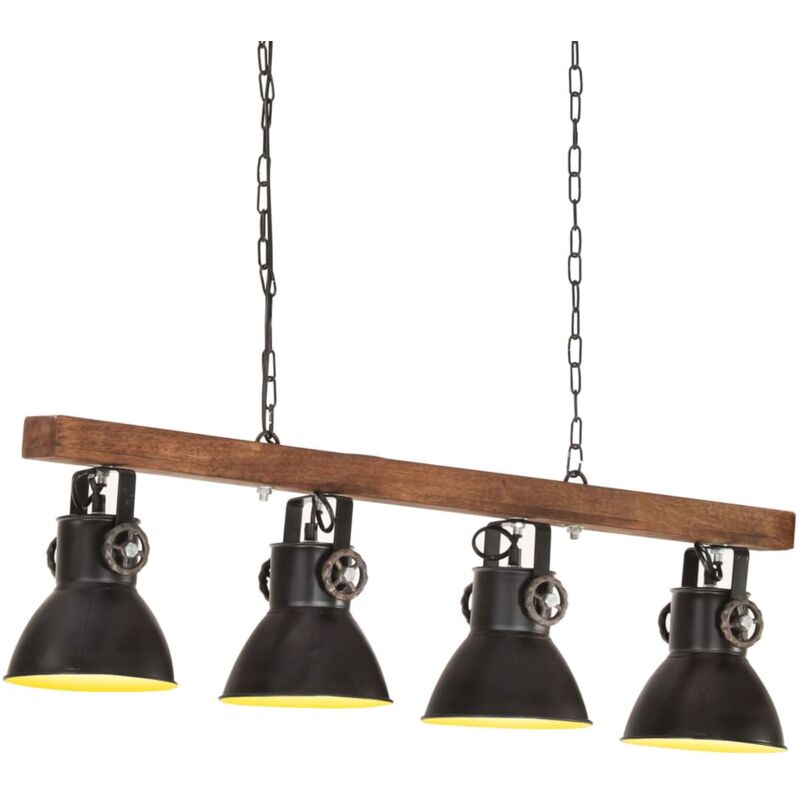 vidaxl - plafonnier industriel noir e27 bois de manguier