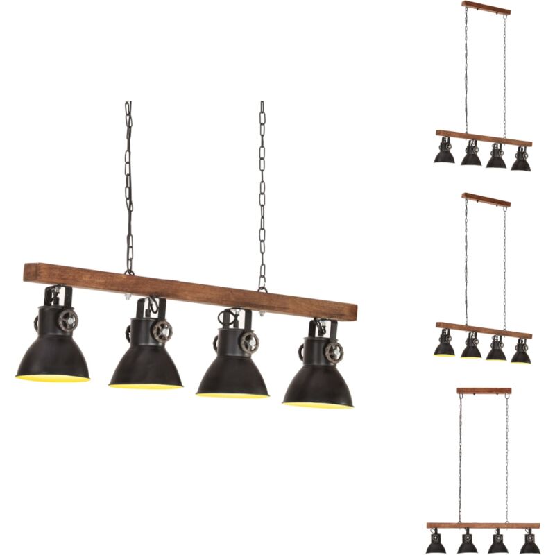 Vidaxl - Plafonnier industriel Noir E27 Bois de manguier - Plafonnier Industriel - Luminaire Intérieur - Lampe Design - Éclairage Salon - Éclairage