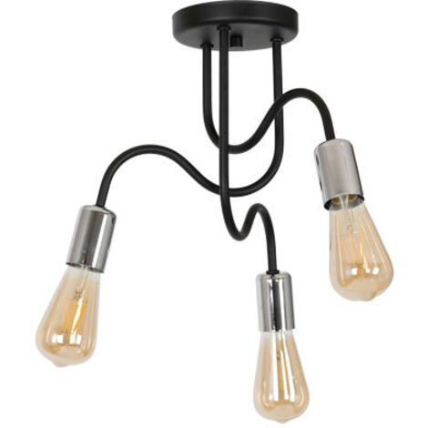 Plafonnier industriel noir mat/chrome Dow 3xE27 Luminex