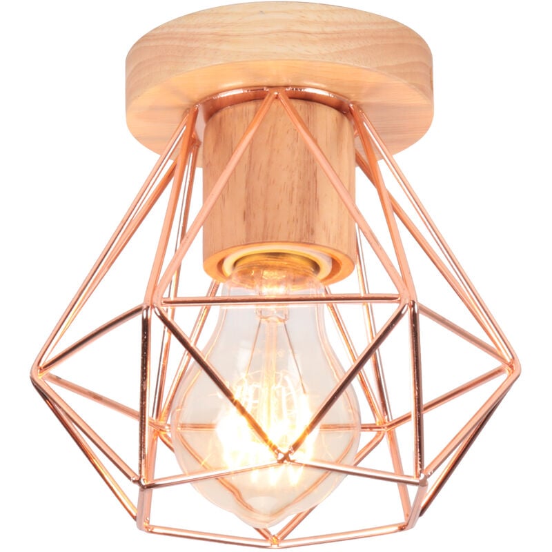 plafonnier industriel rétro créatif fer diamant cage lampe de plafond en bois or rose