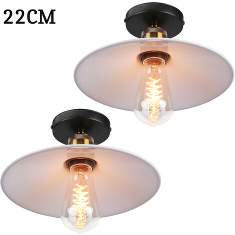 Plafonnier Industriel Rétro Vintage Abat-jour Métal E27 220mm Blanc 2PCS