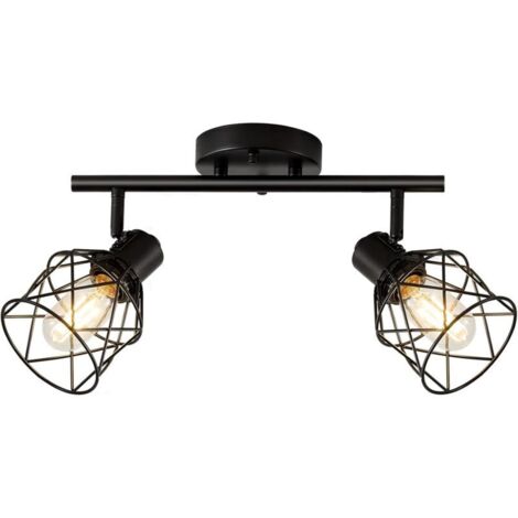 Plafonnier Industriel Spots et Rails de Spots Noir, Plafonnier 2 Spots LED Orientable avec Douille , Spots de Plafond , Rampe Spot Applique