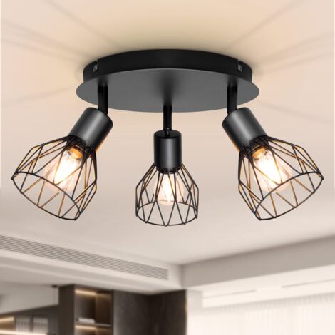 Plafonnier Industriel Spots Et Rails De Spots Noir, Rampe Spot Avec Douille E14, Barre De Spot 40w Sans Ampoules, Plafonnier 3 Spots Led Orientable Pour Interieur Cuisine Chambre Salon