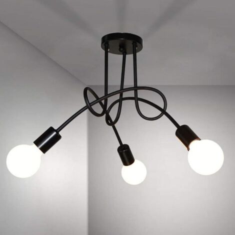 Plafonnier Industriel Vintage, 3 Lumières E27 Lampe de Plafond en Metal, Noir Lustre Luminaire Plafonnier pour Salon, Salle à manger, Chambre, Cuisine, Couloir, Diamètre 55CM (Sans ampoules)