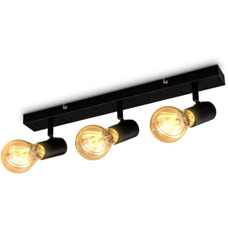 B.K.Licht – Plafonnier industriel vintage 3 spots orientables – métal noir mat – douilles E27 pour ampoules LED 60W max – IP20 – têtes pivotantes à 90°