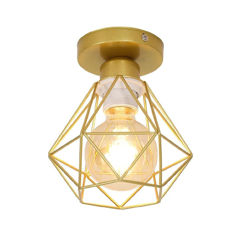 Plafonnier Industriel Vintage Luminaire E27 diamant fer or Rétro plafonniers Design Métal éclairage plafond pour Salon Chambre Café Bar Restaurent