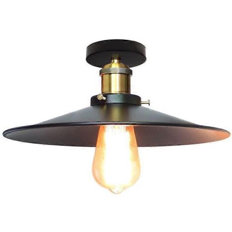 Plafonnier industriel vintage rétro en métal de 30 cm, lustre lumineux pour chambre, salon, cuisine, couloir (noir)