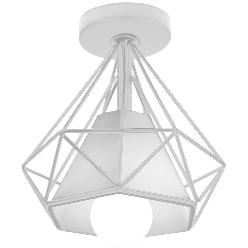 Plafonnier Industriel Vintage Suspension Luminaire Diamant Métal Tissu Blanc E27 Ø20CM pour Chambre Couloir Salon Bar - 1Pcs
