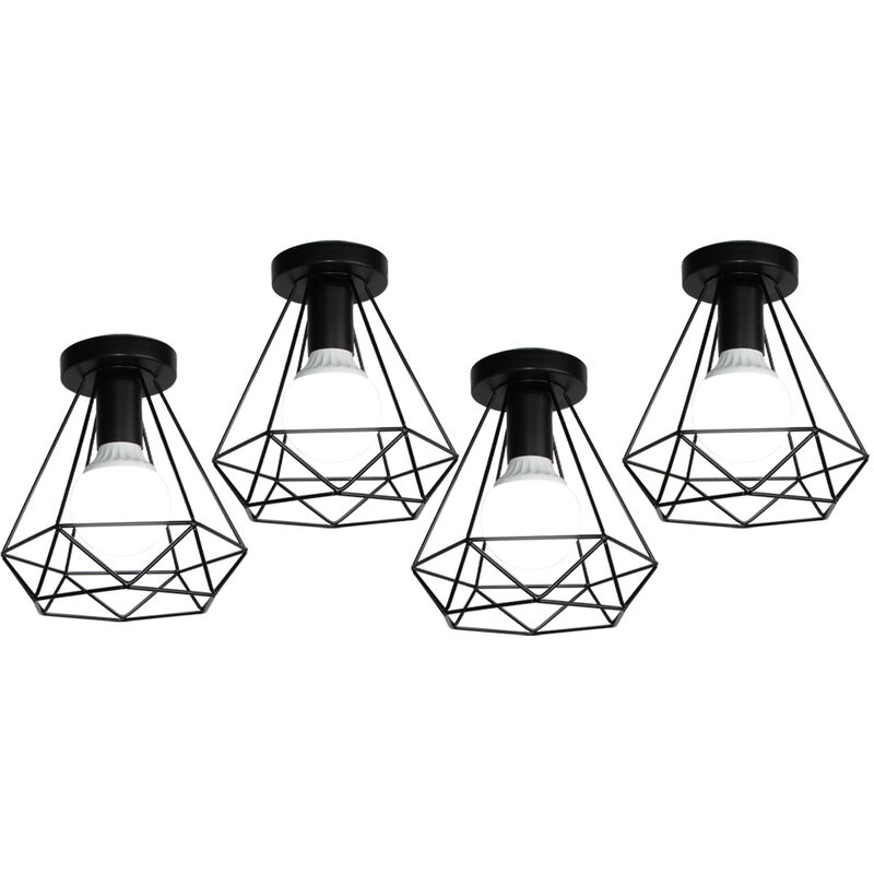 Axhup - Lampe de Plafond 20cm Diamant Plafonnier Cage en Métal Noir Luminaire pour Balcon Couloir Entrée 4PCS