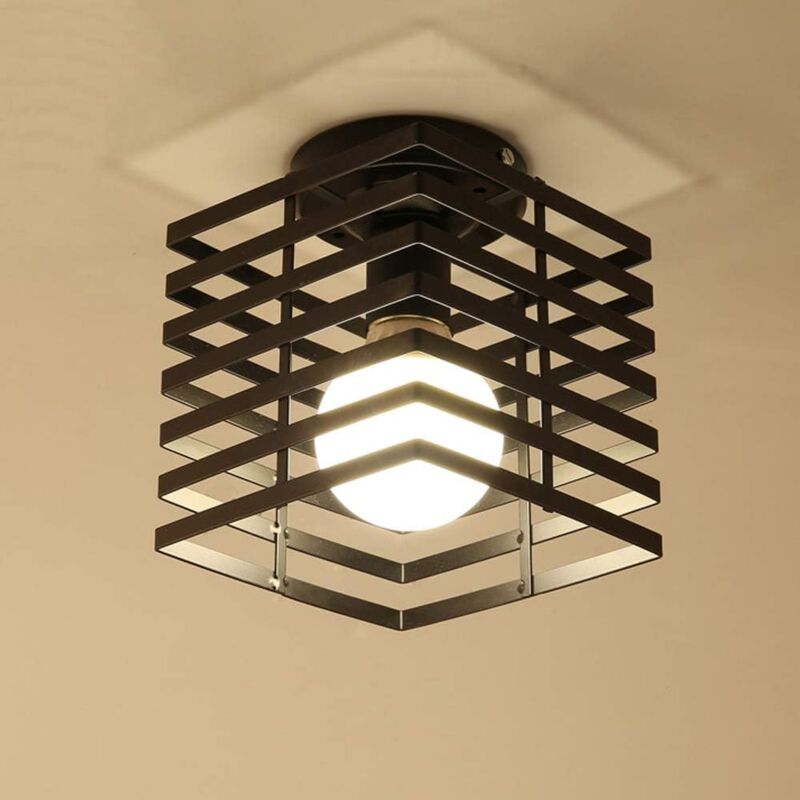 Plafonnier Industrielle Cage Lustre Suspension en Métal Fer Luminaire pour Chambre Cuisine Couloir, Noir