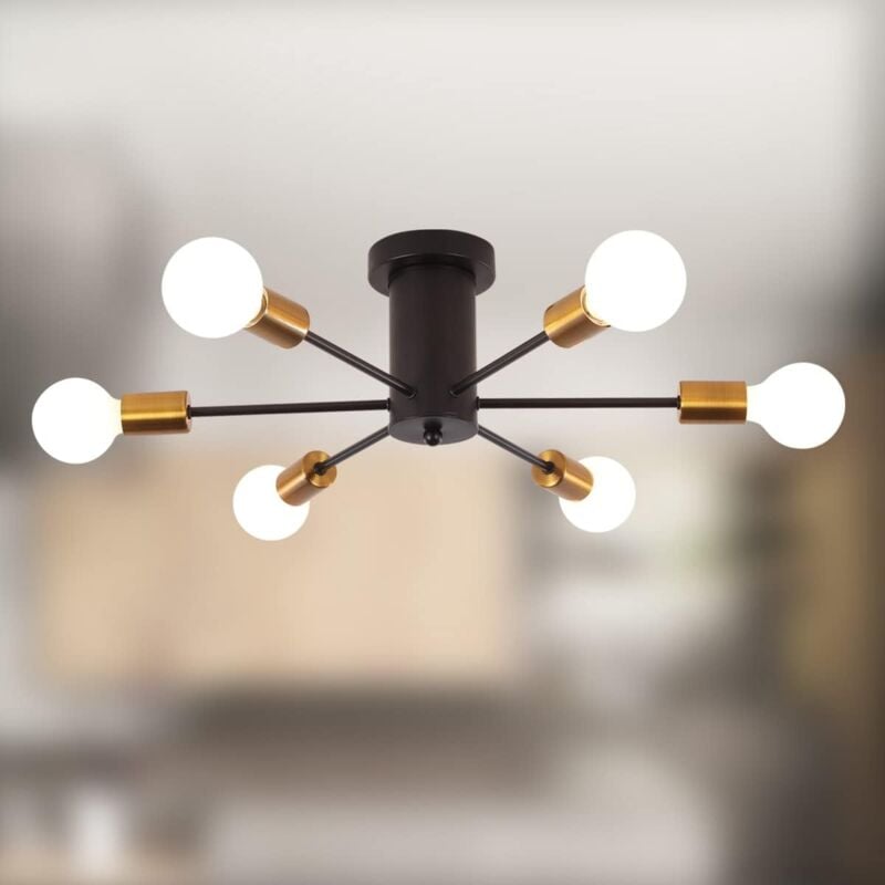 Comely - Plafonnier industrielle, Lustre Industriel Vintage 6 Lumières, Luminaire Rétro E27 pour Salon Chambre Café Bar Restaurant Salle à Manger