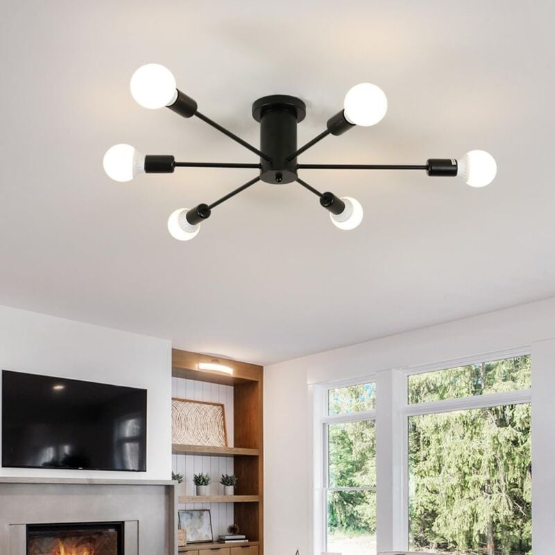 Plafonnier Industrielle, Lustre Industriel Vintage 6 Lumières, Luminaire Rétro E27 pour Salon Chambre Café Bar Restaurant Salle à Manger (Ampoules