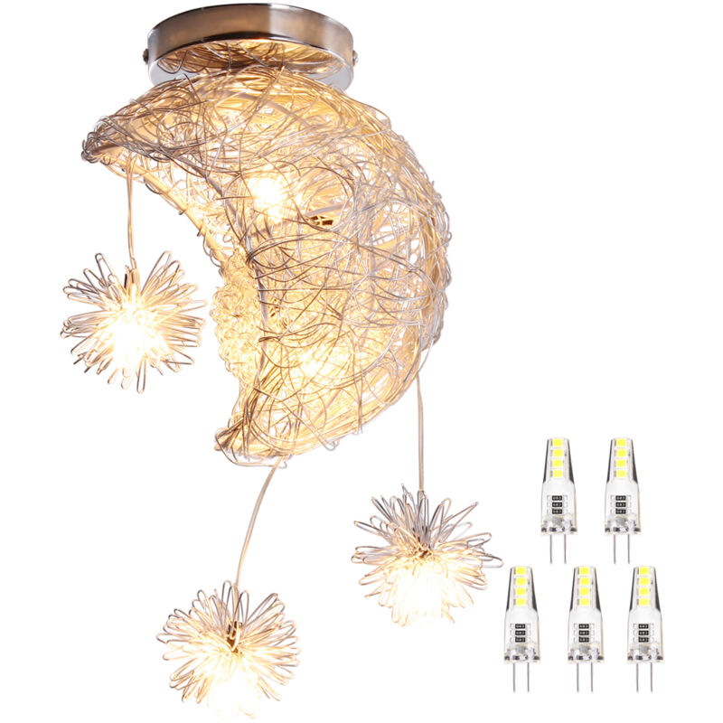 Plafonnier Industrielle mini Lune étoiles LED Lustre Suspension Luminaire Aluminium 20cm moon avec 5 Ampoules pour Enfants Chambre (Lumière blanche