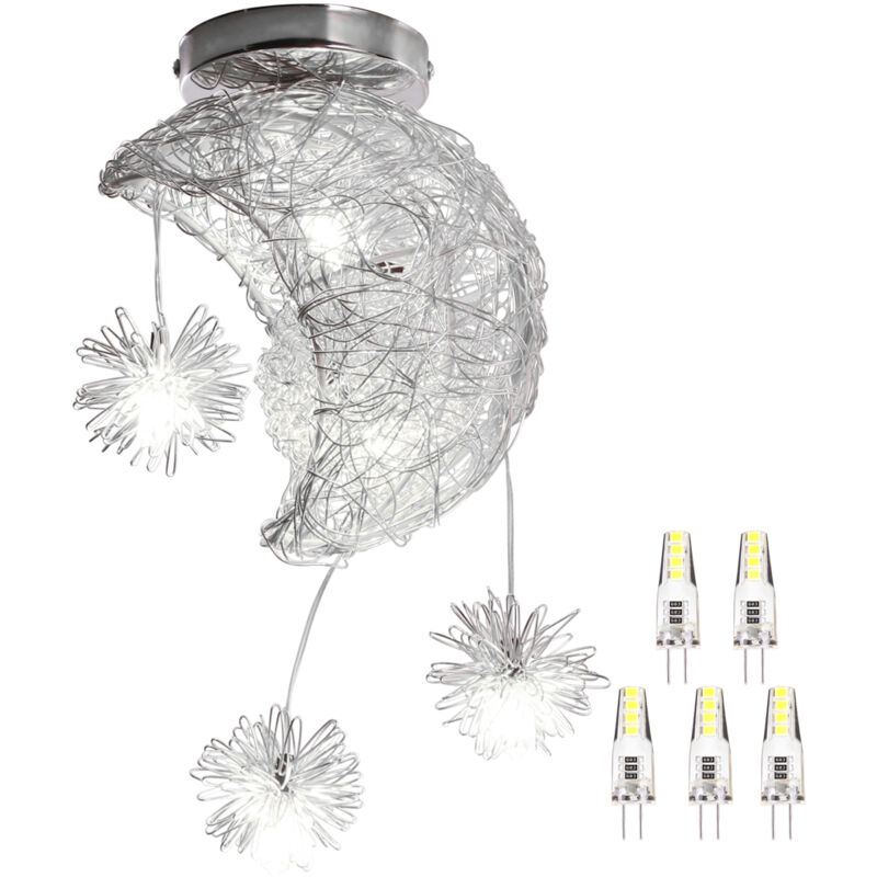 Plafonnier Industrielle mini Lune étoiles LED Lustre Suspension Luminaire Aluminium 20cm moon avec 5 Ampoules pour Enfants Chambre (Lumière blanche