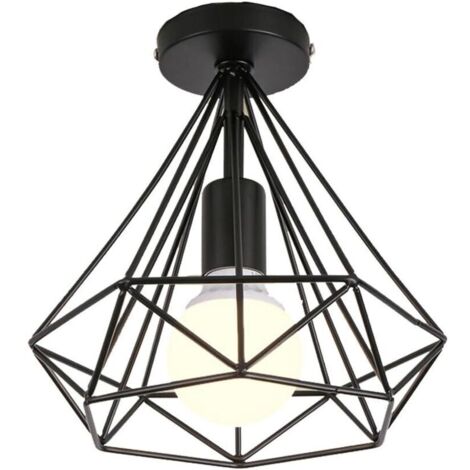 Plafonnier industrielle Retro 25cm en forme Diamant Noir, Suspension Luminaire pour Salle à Manger,Bar,Chambre