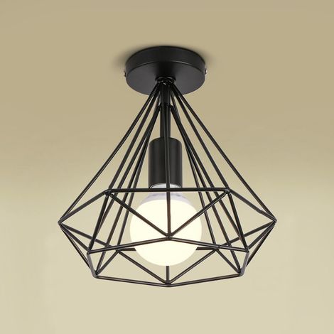 Plafonnier industrielle Retro 25cm en forme Diamant Noir, Suspension Luminaire pour Salle à Manger,Bar,Chambre