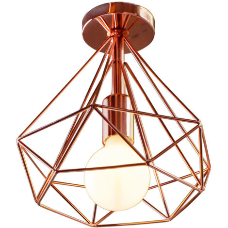 Plafonnier industrielle Retro 25cm en forme Diamant Or rose , Suspension Luminaire pour Salle à Manger,Bar,Chambre