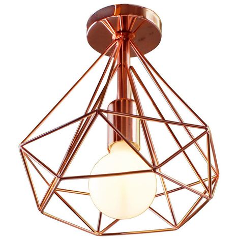 Plafonnier industrielle Retro 25cm en forme Diamant Or rose , Suspension Luminaire pour Salle à Manger,Bar,Chambre