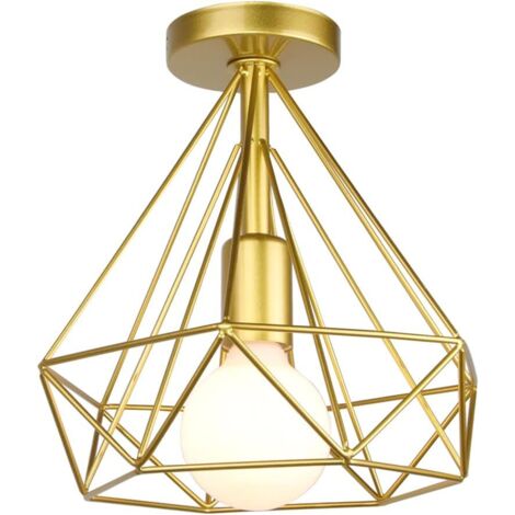 Plafonnier industrielle Retro 25cm en forme Diamant Or , Suspension Luminaire pour Salle à Manger,Bar,Chambre