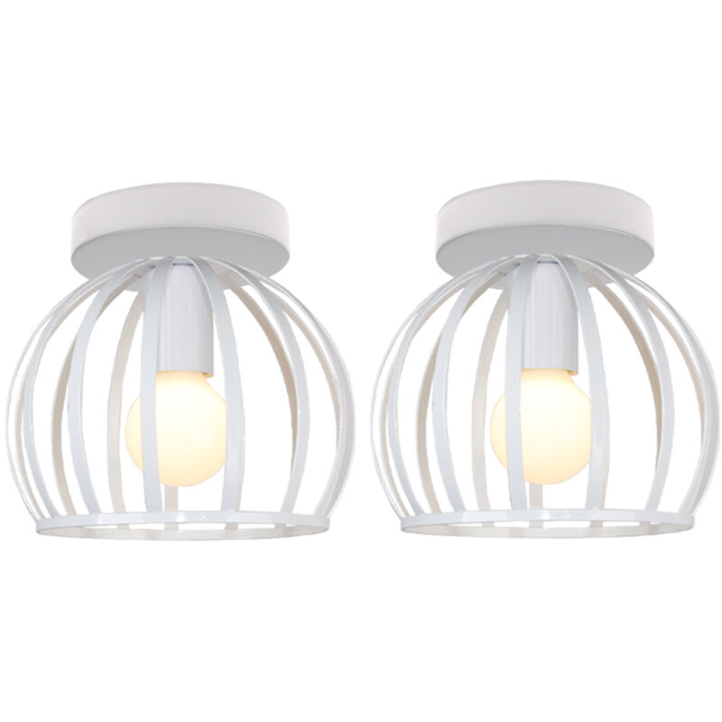 Plafonnier Industrielle Retro E27 Luminaire Suspension en Métal Ø19CM Blanc pour Chambre Cuisine Couloir - 2Pcs